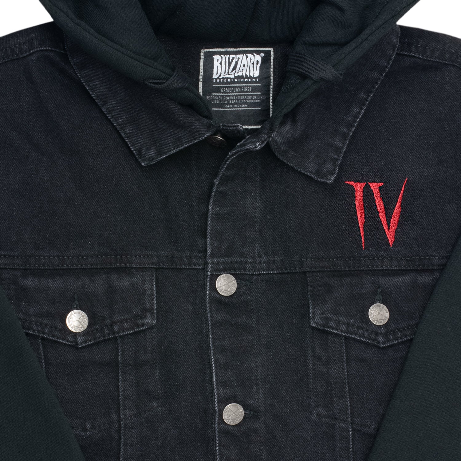 Diablo IV Lilith Denim Black Button-Up Hoodie Jacket - Image 3